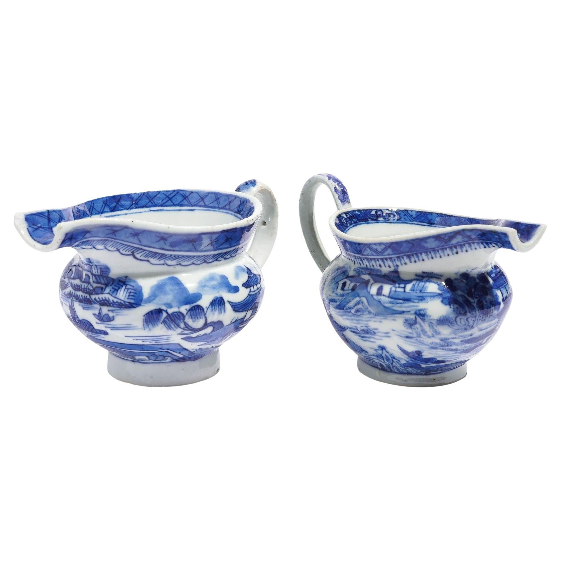 Matched pair of Chinese export porcelain pig snout creamers, c. 1820 For Sale