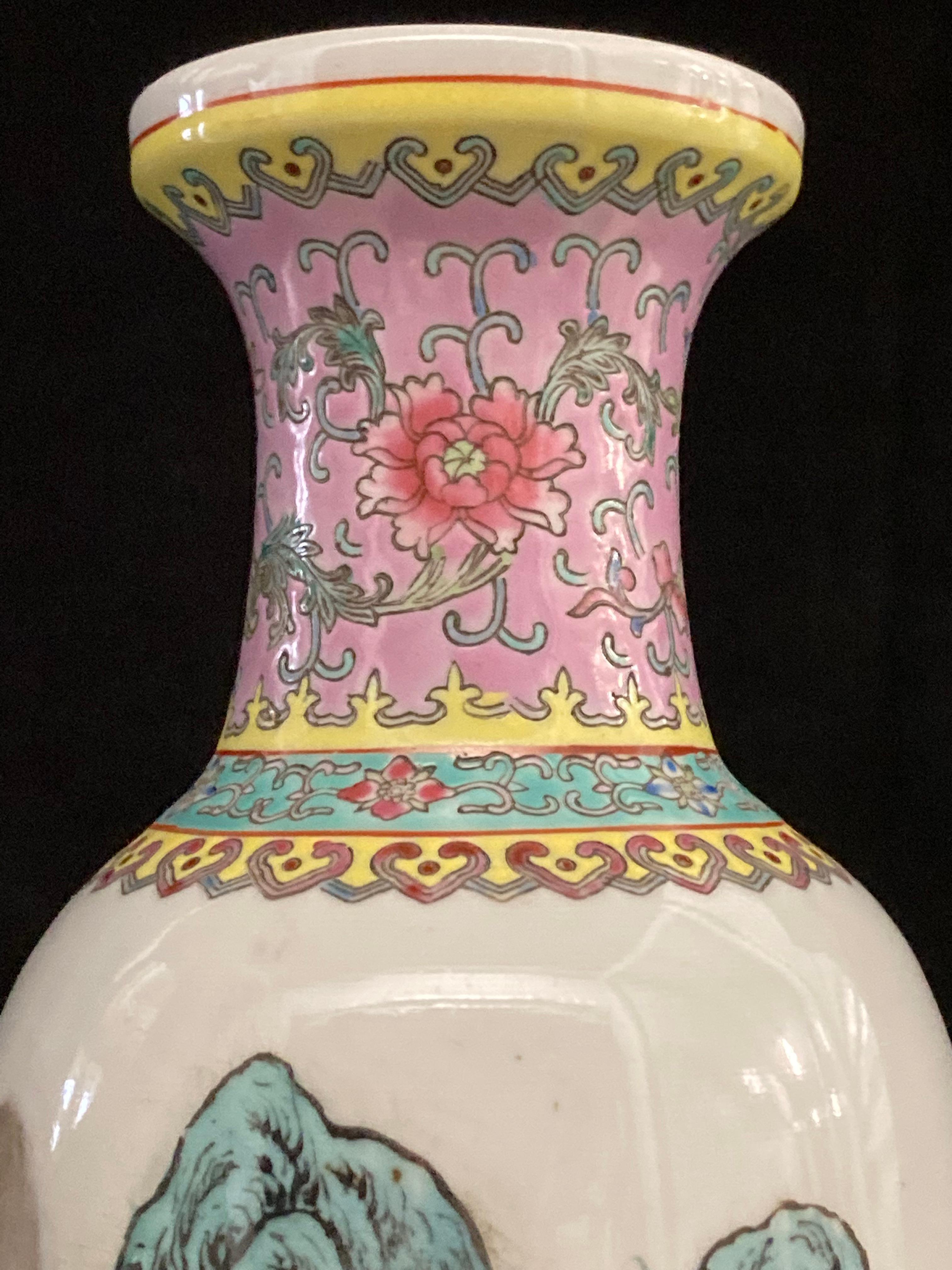 Matched Pair of Chinese Jingdezhen Famille Rose Porcelain Vases, Zhi Mark For Sale 3
