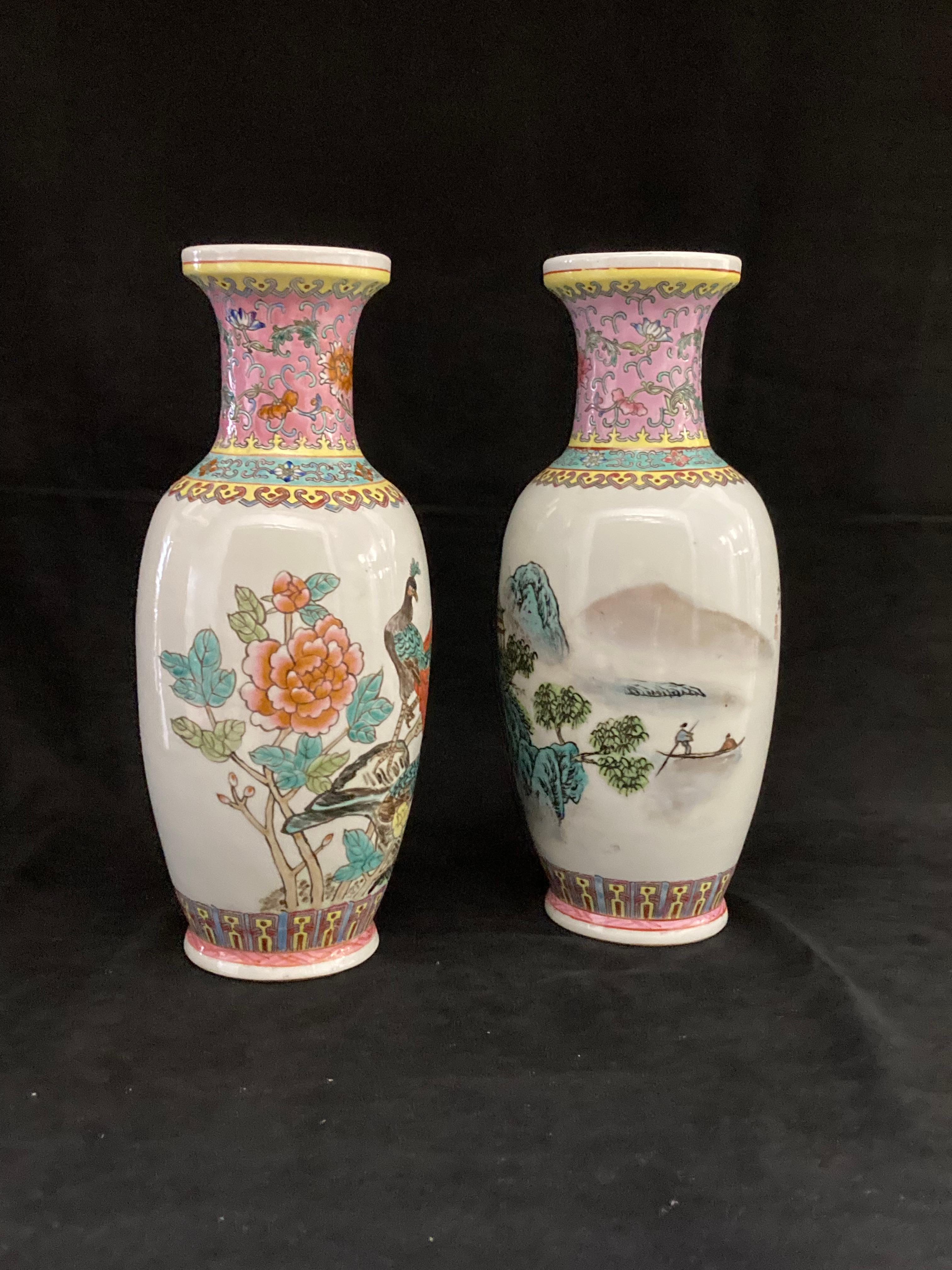 Matched Pair of Chinese Jingdezhen Famille Rose Porcelain Vases, Zhi Mark For Sale 5