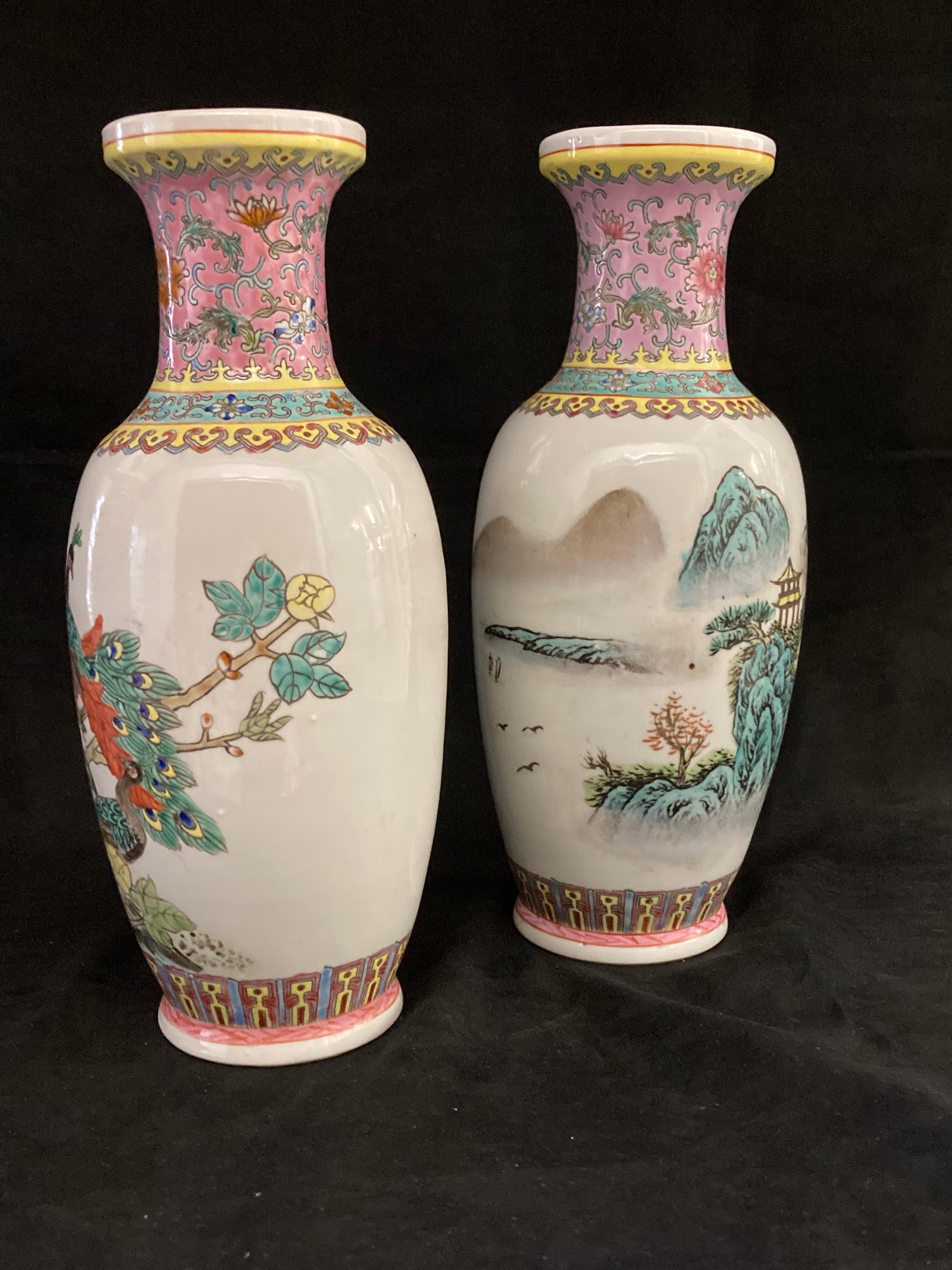 Matched Pair of Chinese Jingdezhen Famille Rose Porcelain Vases, Zhi Mark For Sale 8