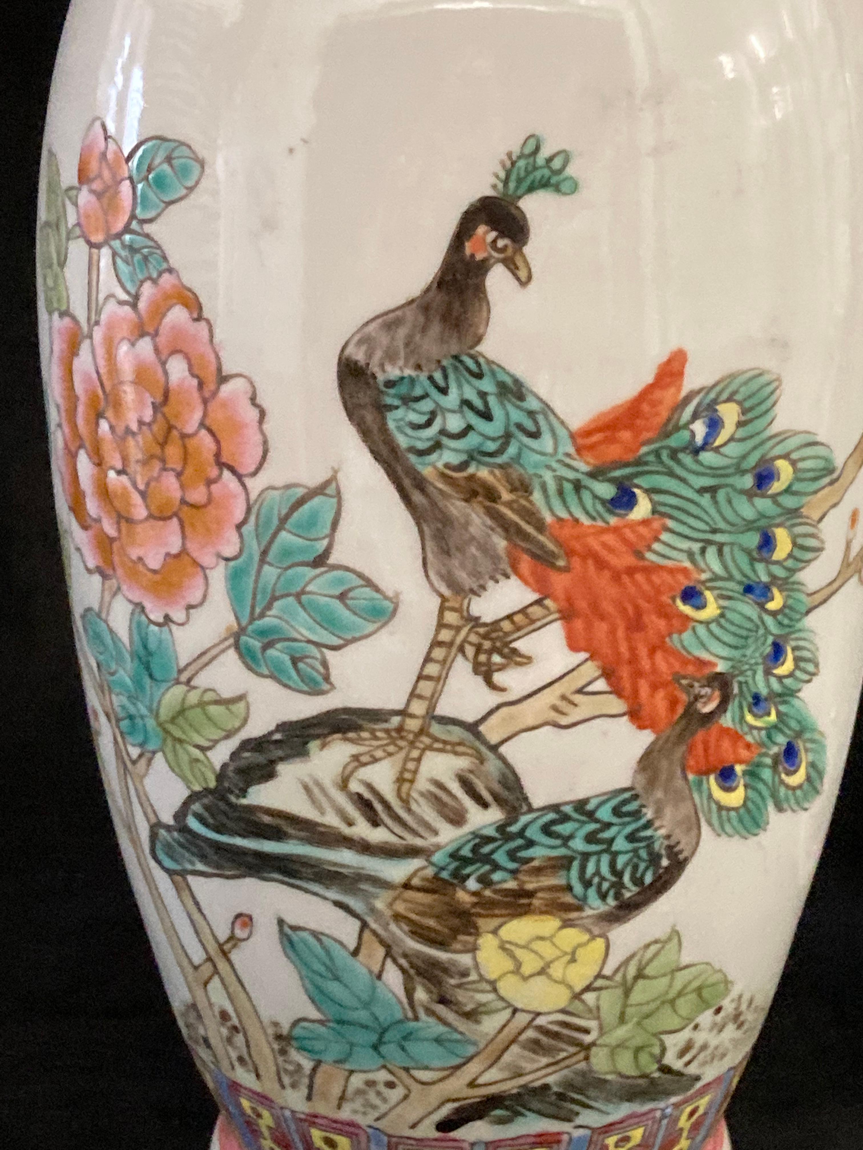 Enameled Matched Pair of Chinese Jingdezhen Famille Rose Porcelain Vases, Zhi Mark For Sale