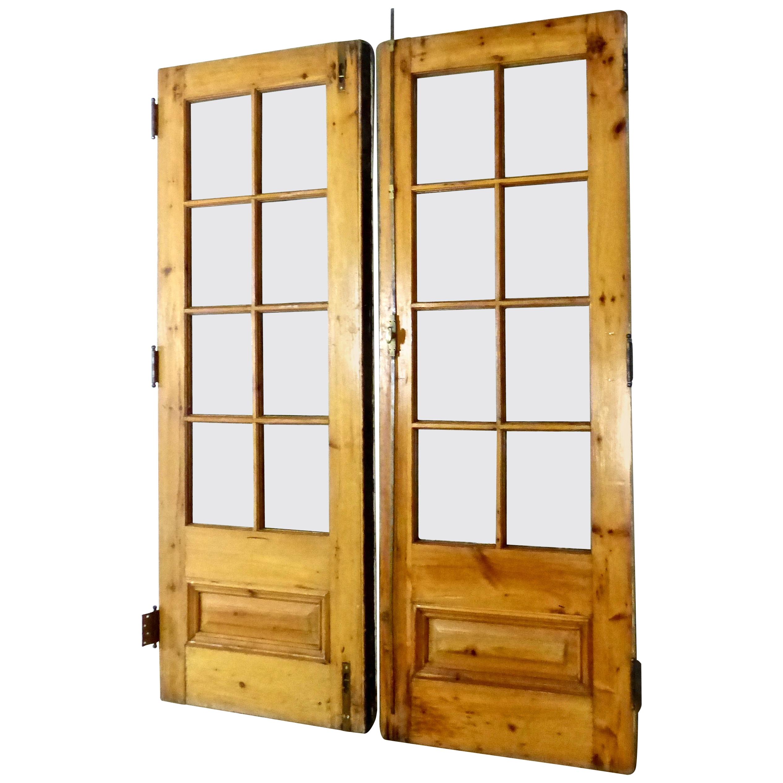 Matched Pair of circa 1910 Solid Pine French Doors at 1stDibs