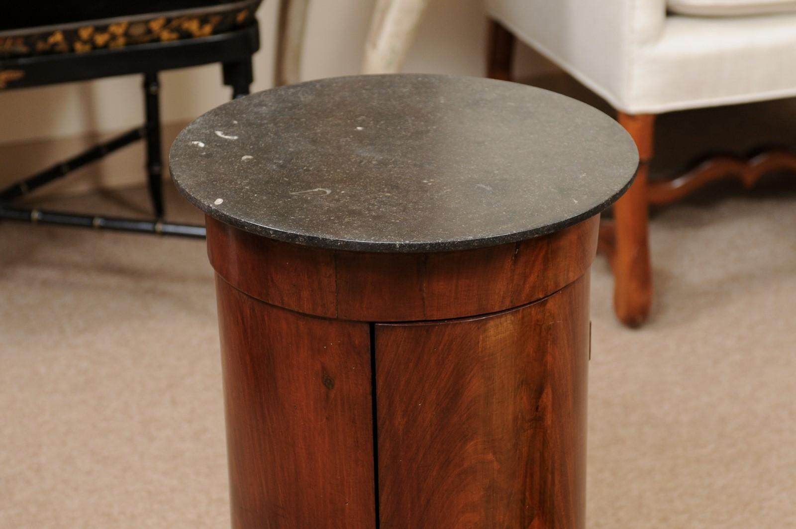 Matched Pair of Cylindrical Cabinets in Mahogany with Black Marble Tops 7