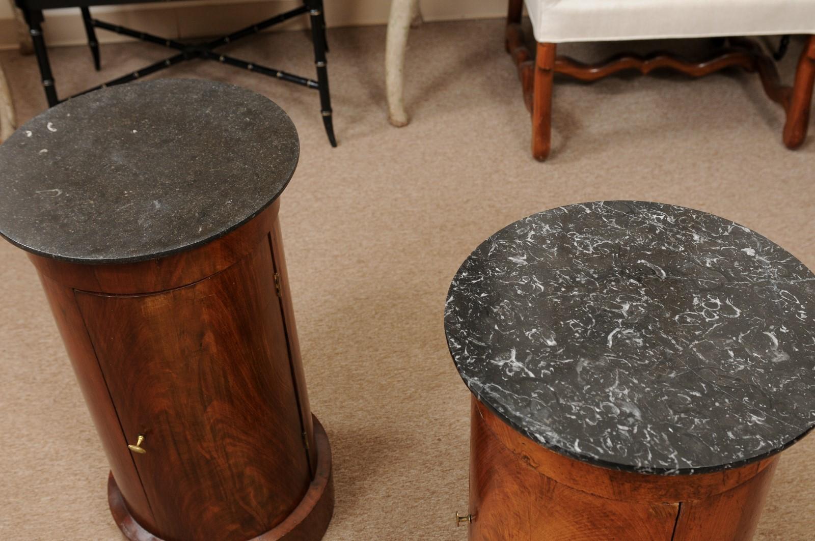 Matched Pair of Cylindrical Cabinets in Mahogany with Black Marble Tops 9