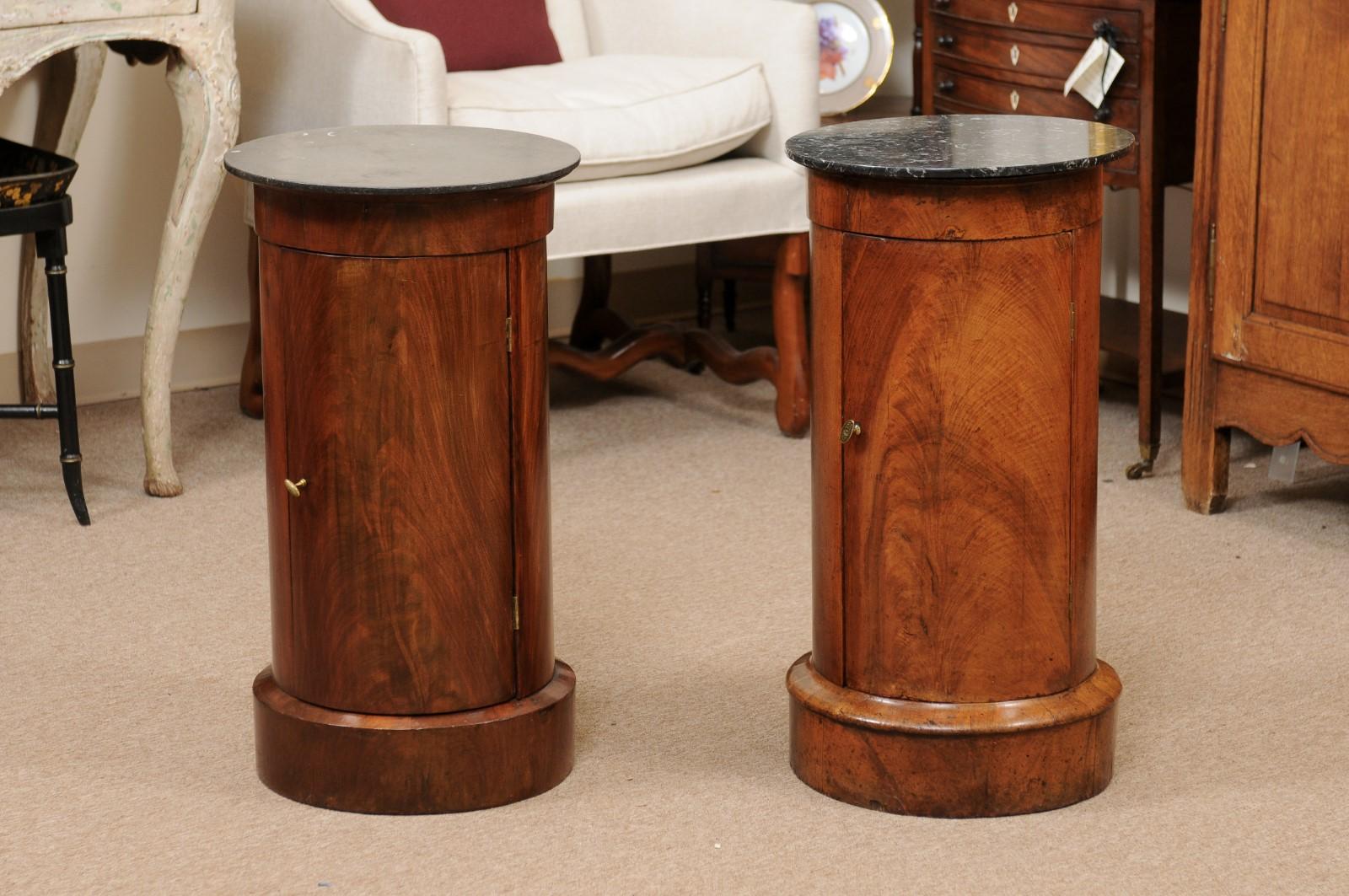 Matched Pair of Cylindrical Cabinets in Mahogany with Black Marble Tops 10