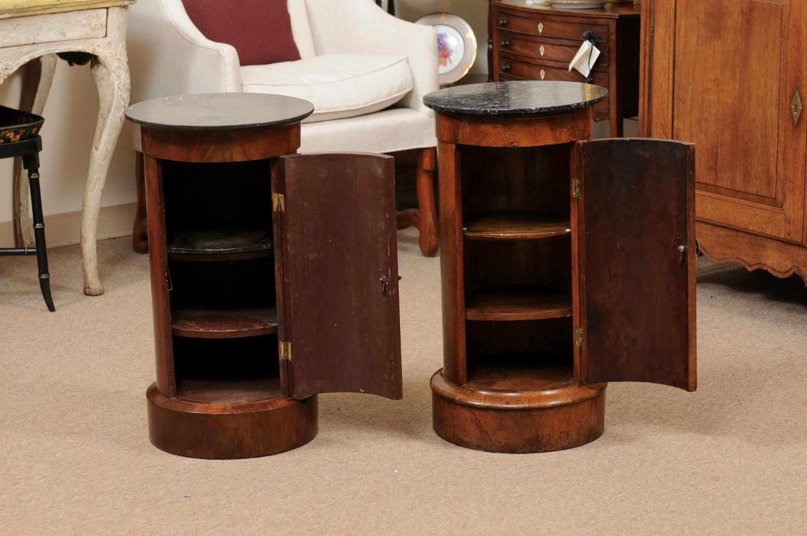 Matched Pair of Cylindrical Cabinets in Mahogany with Black Marble Tops 13