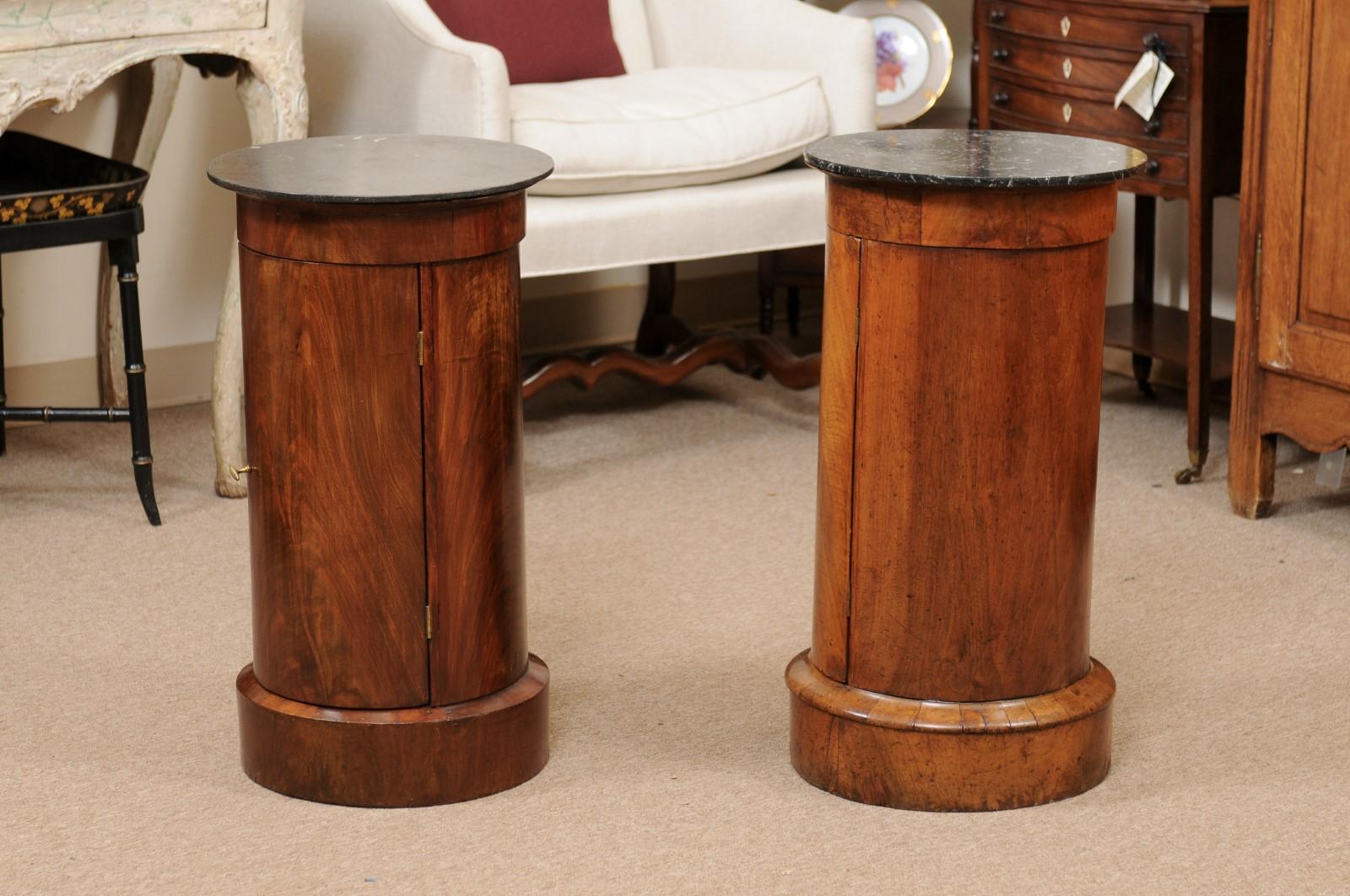 Matched Pair of Cylindrical Cabinets in Mahogany with Black Marble Tops 2
