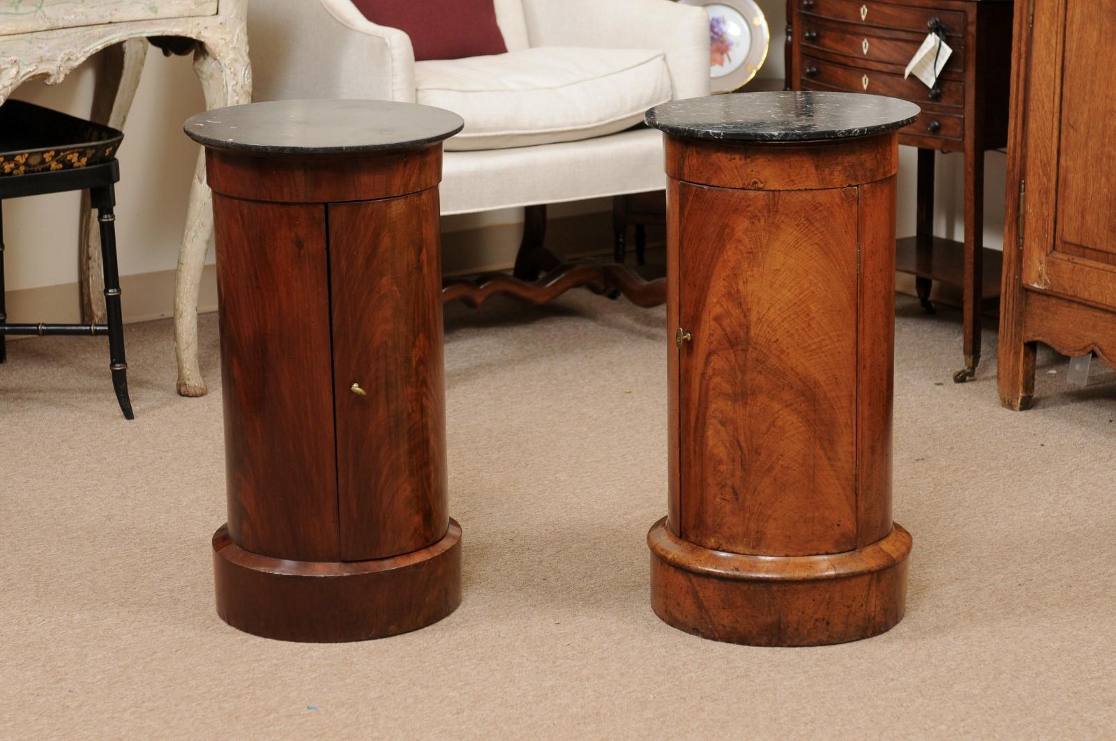 Matched Pair of Cylindrical Cabinets in Mahogany with Black Marble Tops 3