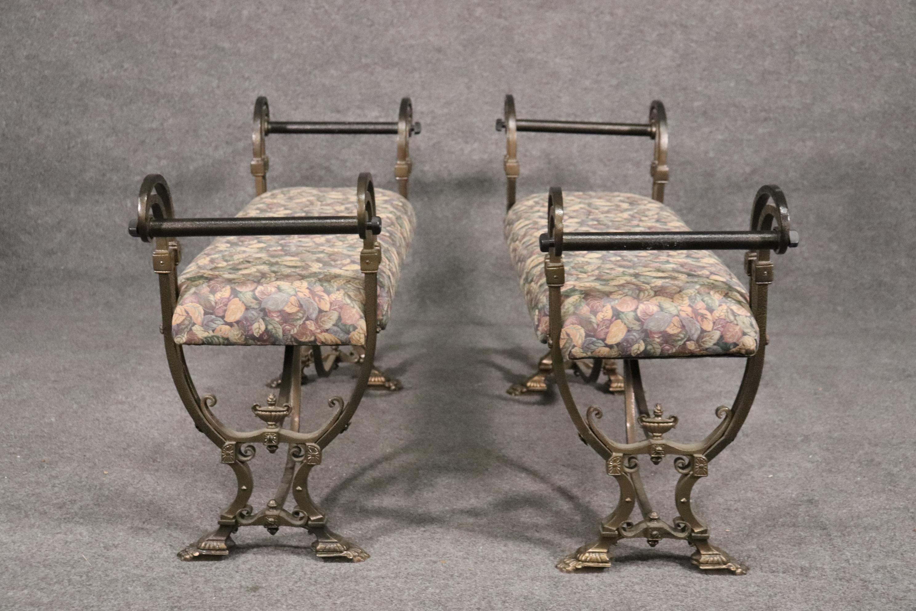 Mid-20th Century Matched Pair of Decorative Oscar Bach Style Iron Benches C1960s