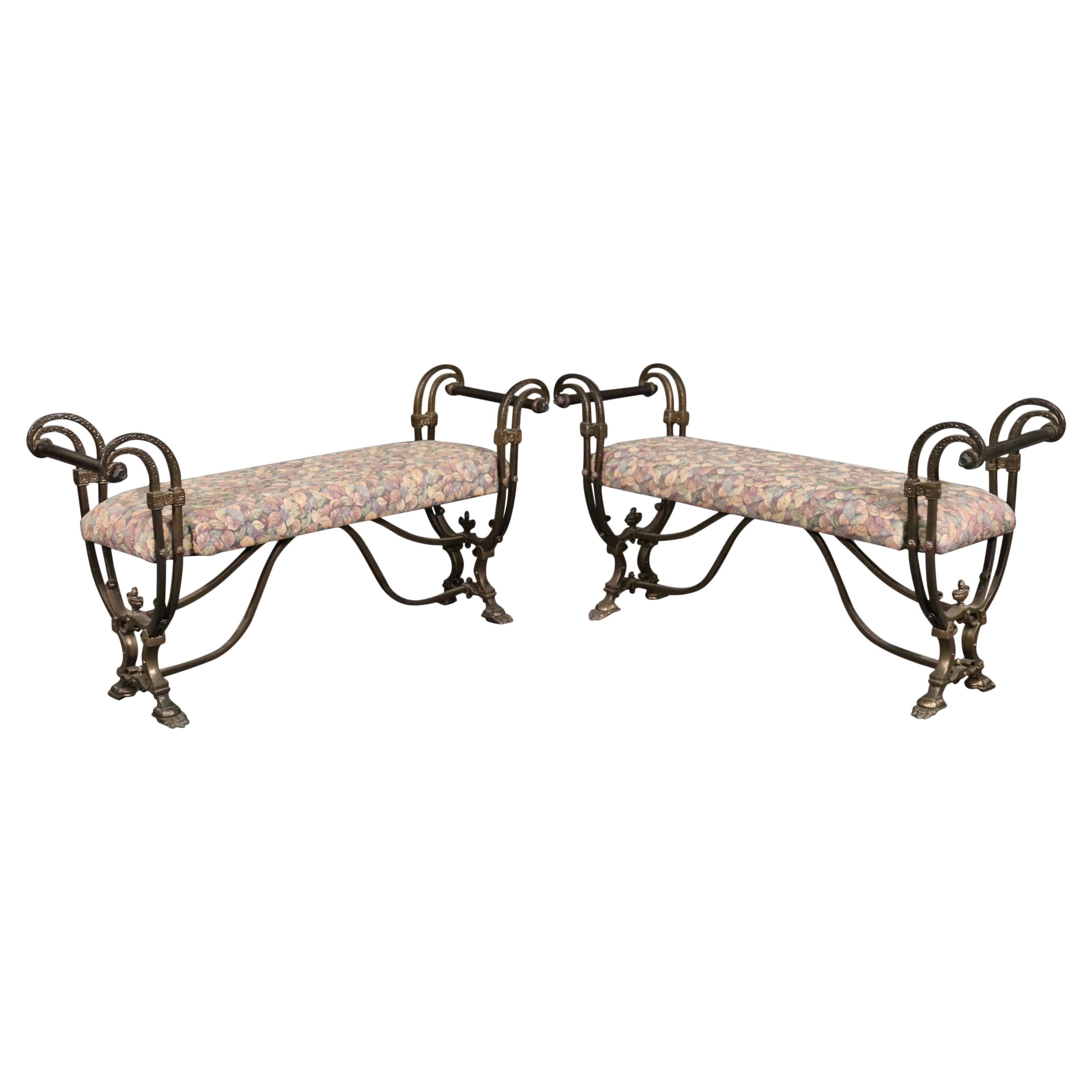 Matched Pair of Decorative Oscar Bach Style Iron Benches C1960s