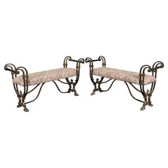 Matched Pair of Decorative Oscar Bach Style Iron Benches C1960s