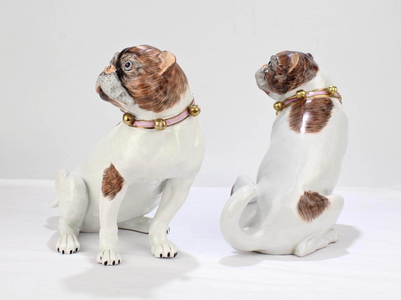 Matched Pair of Dresden Porcelain Pug Dog Figurines  1