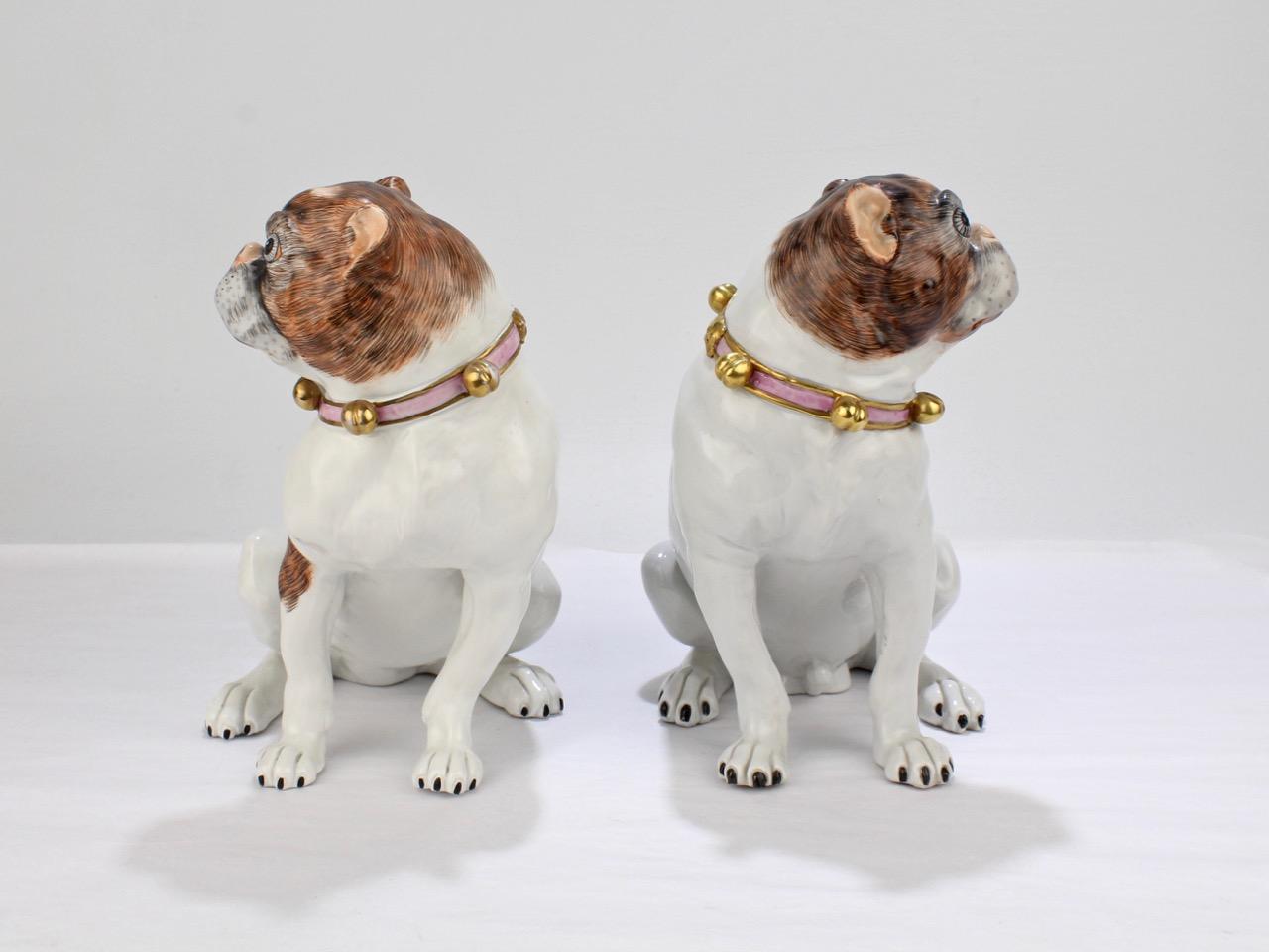 Rococo Matched Pair of Dresden Porcelain Pug Dog Figurines 