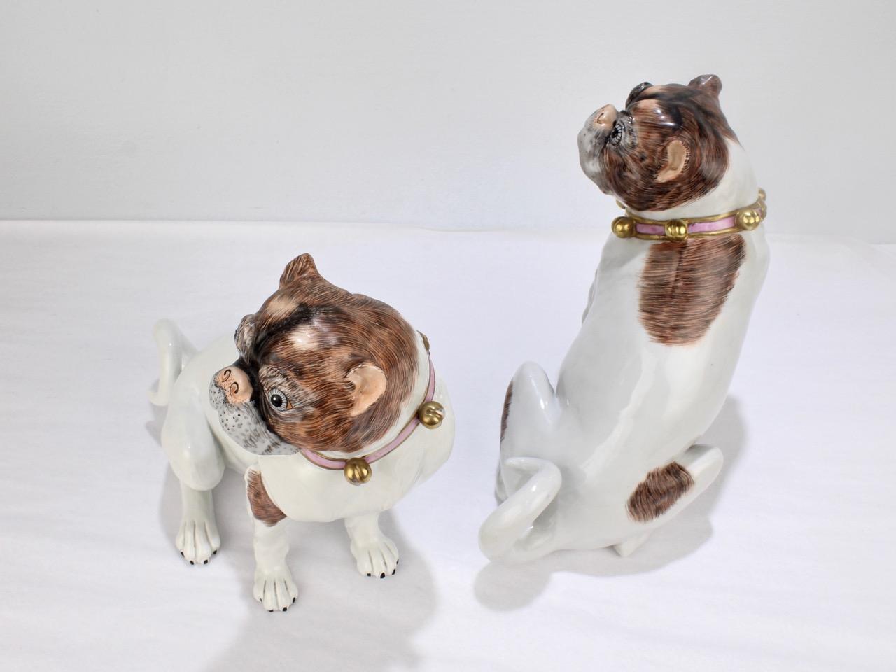 Matched Pair of Dresden Porcelain Pug Dog Figurines  In Good Condition In Philadelphia, PA
