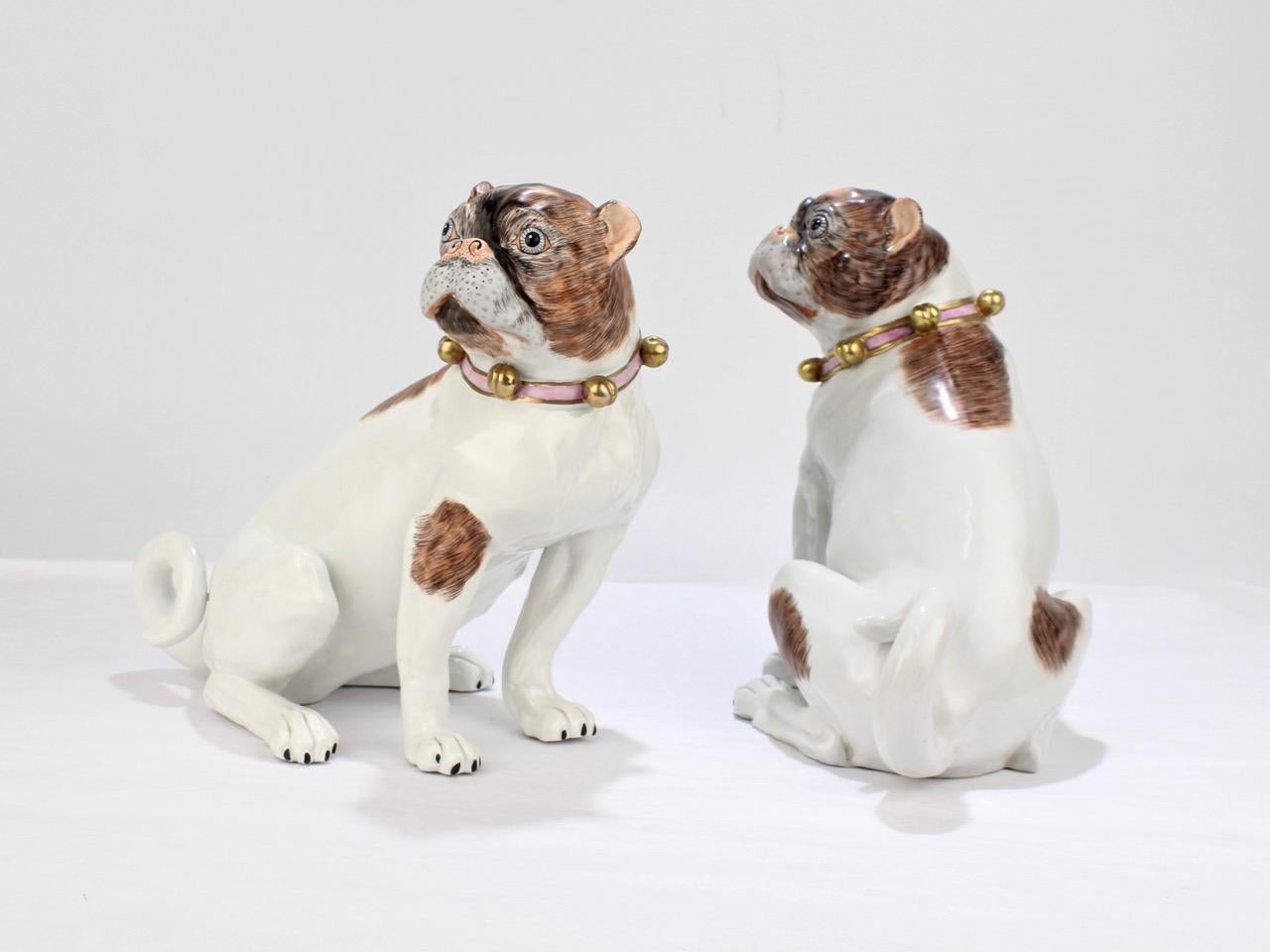 20th Century Matched Pair of Dresden Porcelain Pug Dog Figurines 