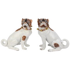 Matched Pair of Dresden Porcelain Pug Dog Figurines
