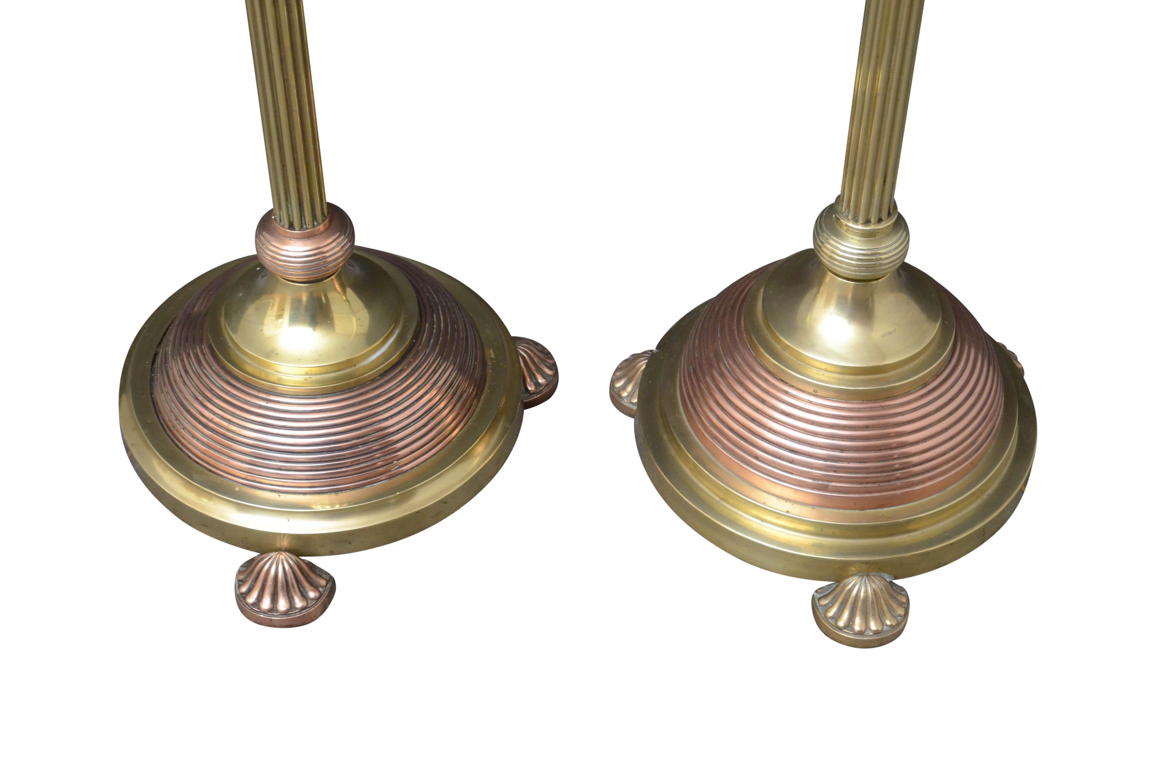 Matched Pair of Edwardian Copper And Brass Floor Standard Lamps 6