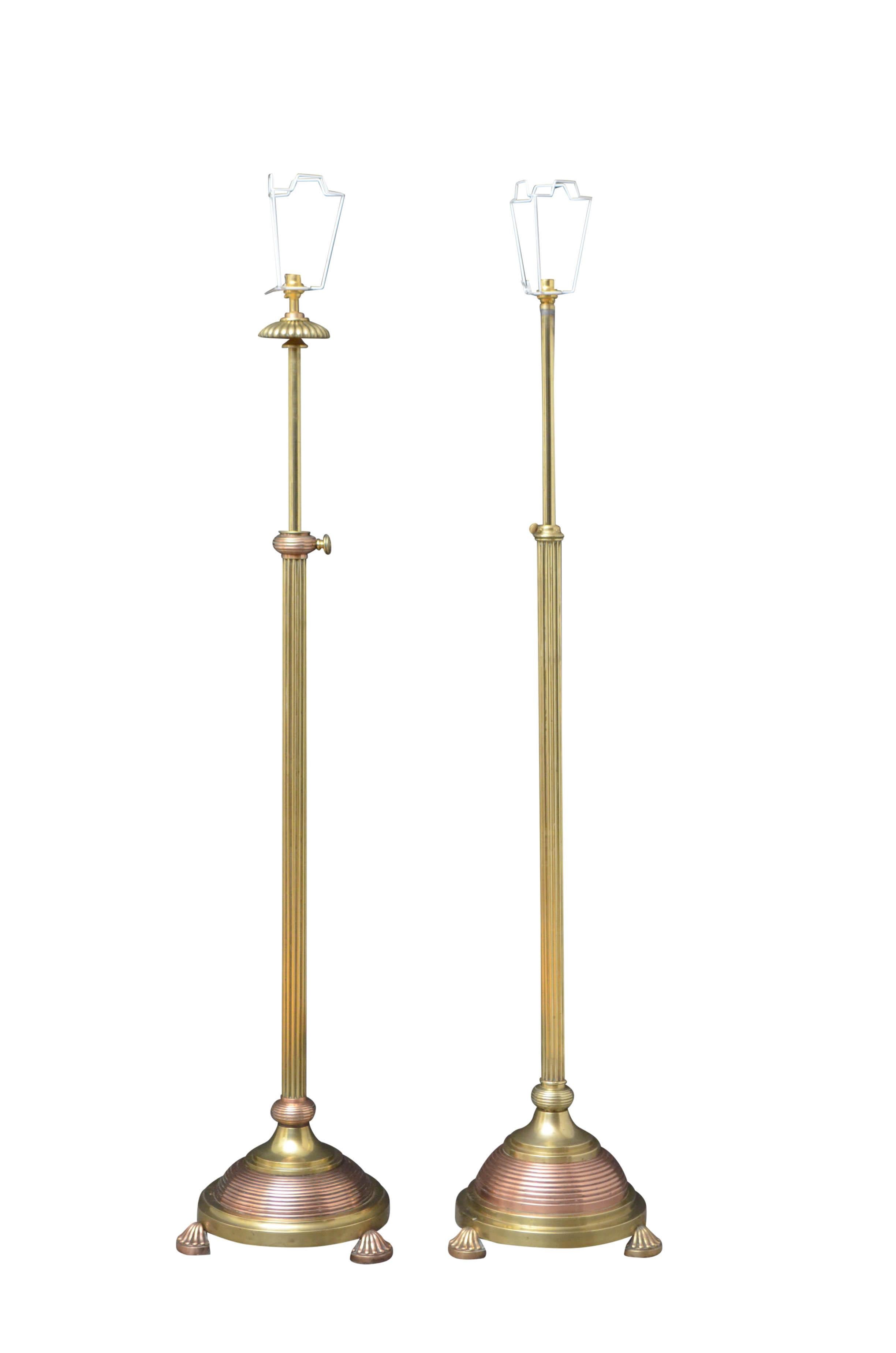 20th Century Matched Pair of Edwardian Copper And Brass Floor Standard Lamps