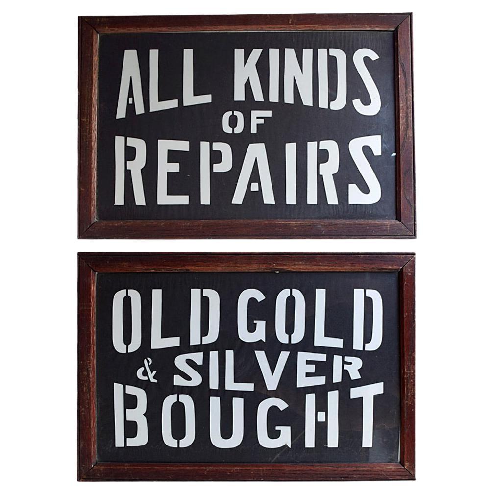 Matched Pair of Edwardian Milk Glass Shop Signs For Sale