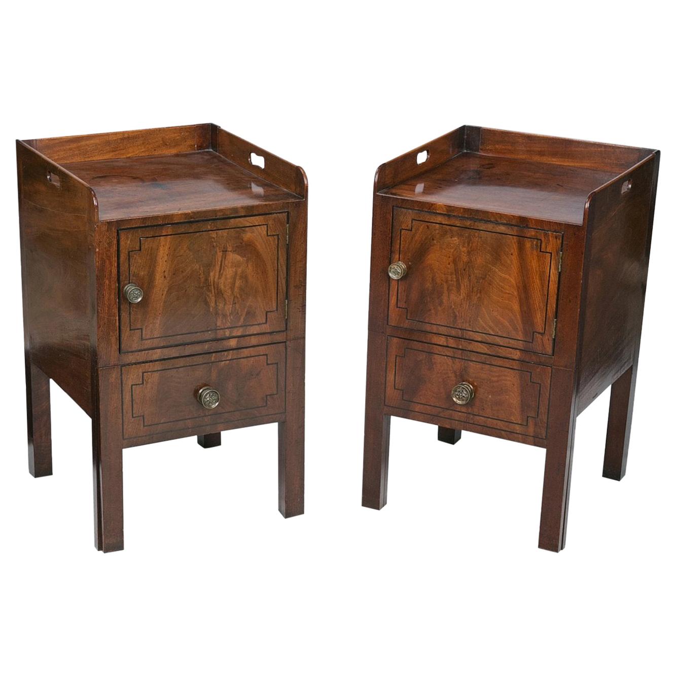 Matched Pair of English George III Brown Mahogany Night Cabinets For Sale