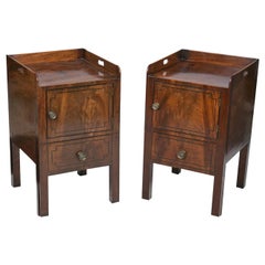 Antique Matched Pair of English George III Brown Mahogany Night Cabinets