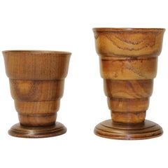 Matched Pair of English Treen Folding Cups Made from Hardwood, circa 1900