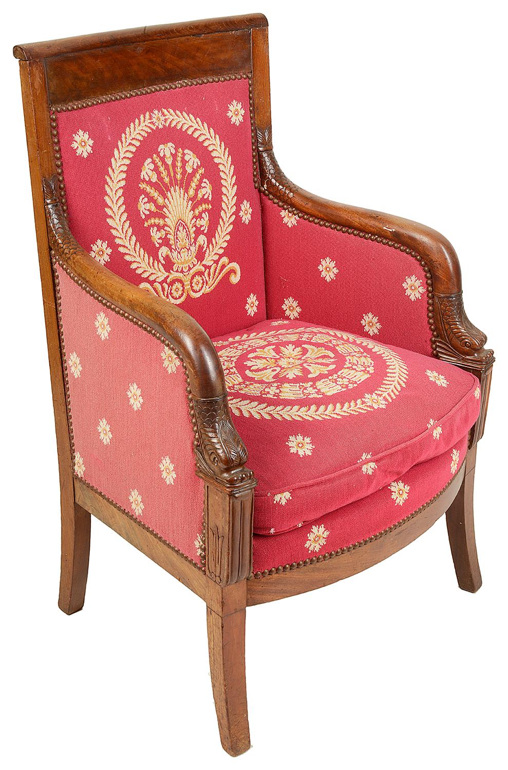 Matched Pair of French Empire Armchairs, 19th Century For Sale 6