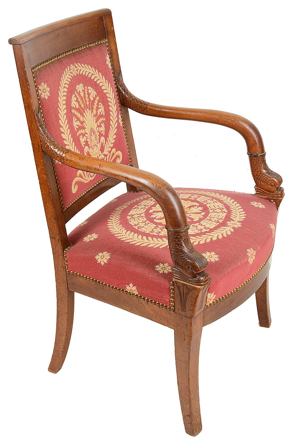 Matched Pair of French Empire Armchairs, 19th Century For Sale 3
