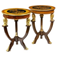 Matched Pair of French Ormolu Mounted and Burr Veneered Mahogany Tables