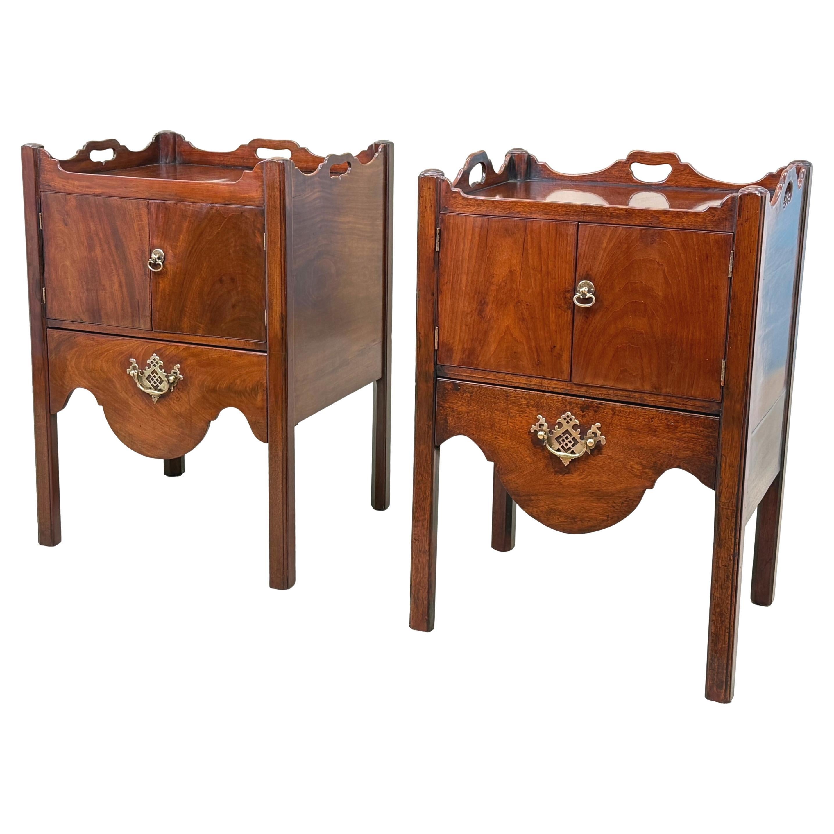 Matched Pair Of Georgian Mahogany Bedside Night Tables For Sale