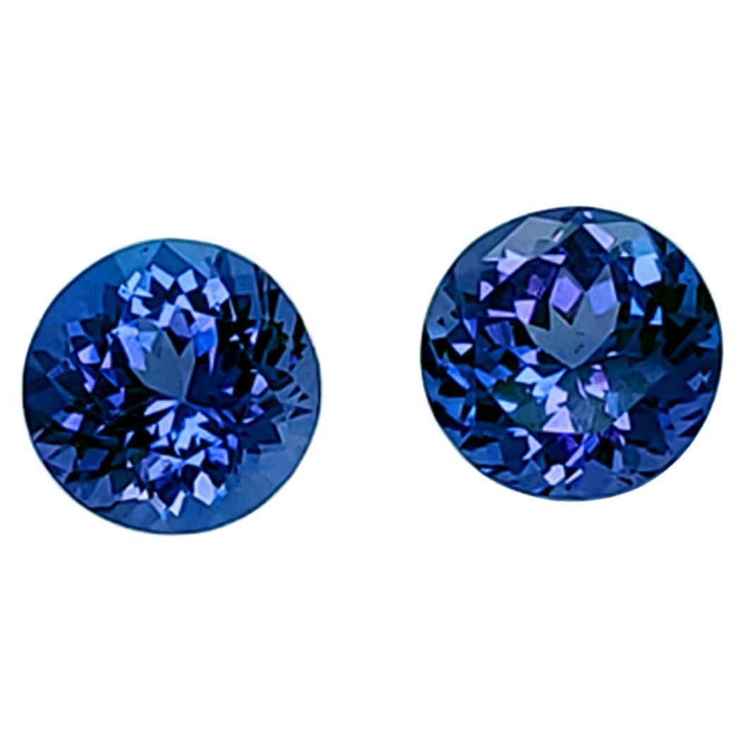  Matched Pair of Glowing Blue 8mm Tanzanites - weighing 4.26ct For Sale