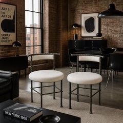 Matched pair of heavy gauge, hand forged iron, Brutalist chairs.