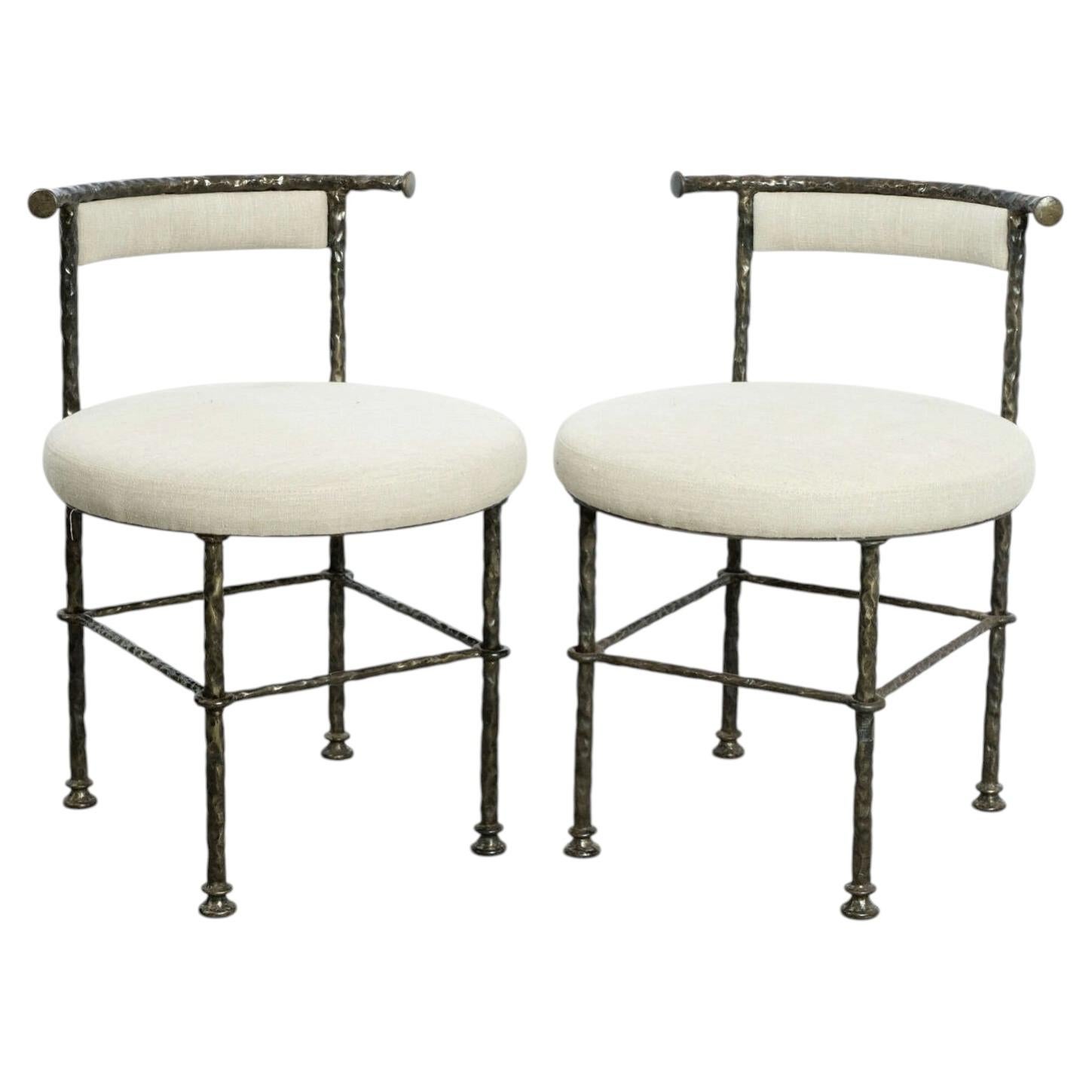 Matched pair of heavy gauge, hand forged iron, Brutalist chairs.