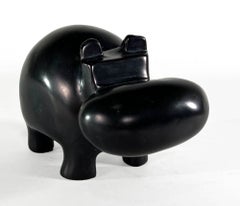 Matched Pair of Italian Marmo Negro Marble Hippos