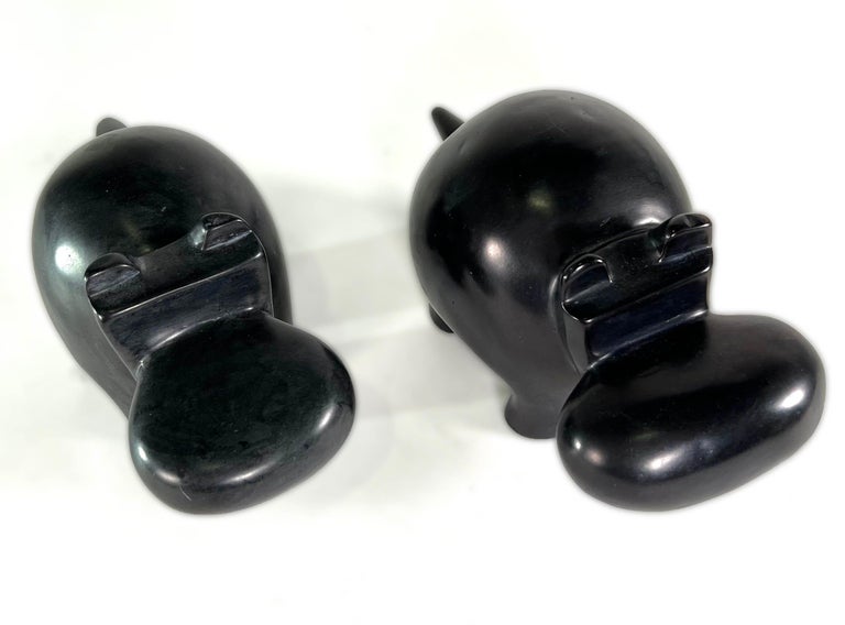 Matched Pair of Italian Marmo Negro Marble Hippos For Sale at 1stDibs