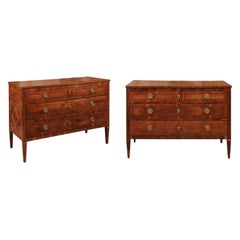 Matched Pair of Italian Neoclassical Inlaid Walnut Commode, circa 1790