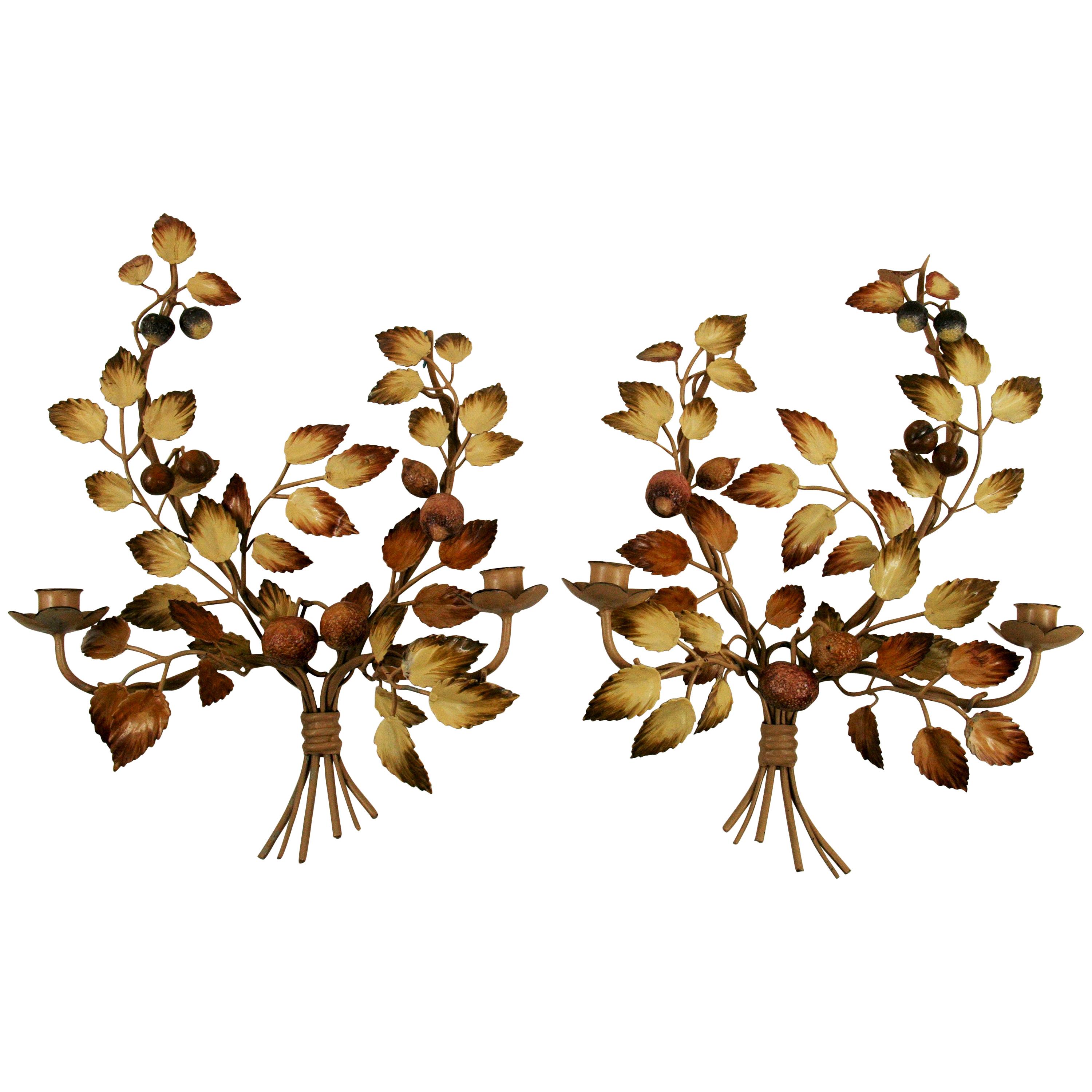 Matched Pair of Italian Mid Century  Tole Candle Sconces
