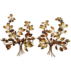 Matched Pair of Italian Mid Century  Tole Candle Sconces