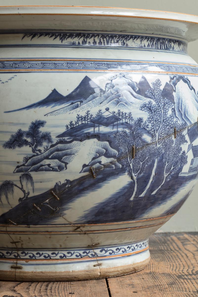 18th Century Matched Pair of Large Blue & White Chinese Fish Bowls or Jardinieres, 18th Cen