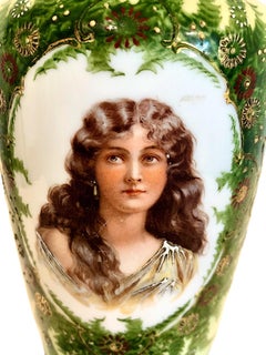 Matched Pair of Late 19th-century Porcelain Vases with Portraits of Young Women