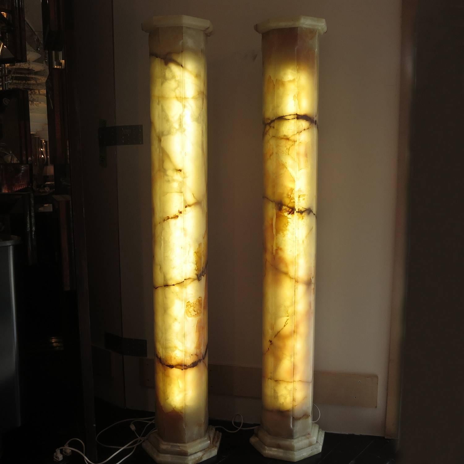 RETIREMENT SALE!!!  EVERYTHING MUST GO - CHECK OUT OUR OTHER ITEMS.

These great decorative columns look fantastic either lighted or not. Both columns are hollow and house a fluorescent tube in each. The backs are flat to place against a wall. The