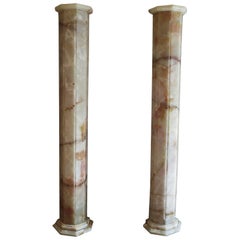 Matched Pair of Lighted Onyx Column Lamps