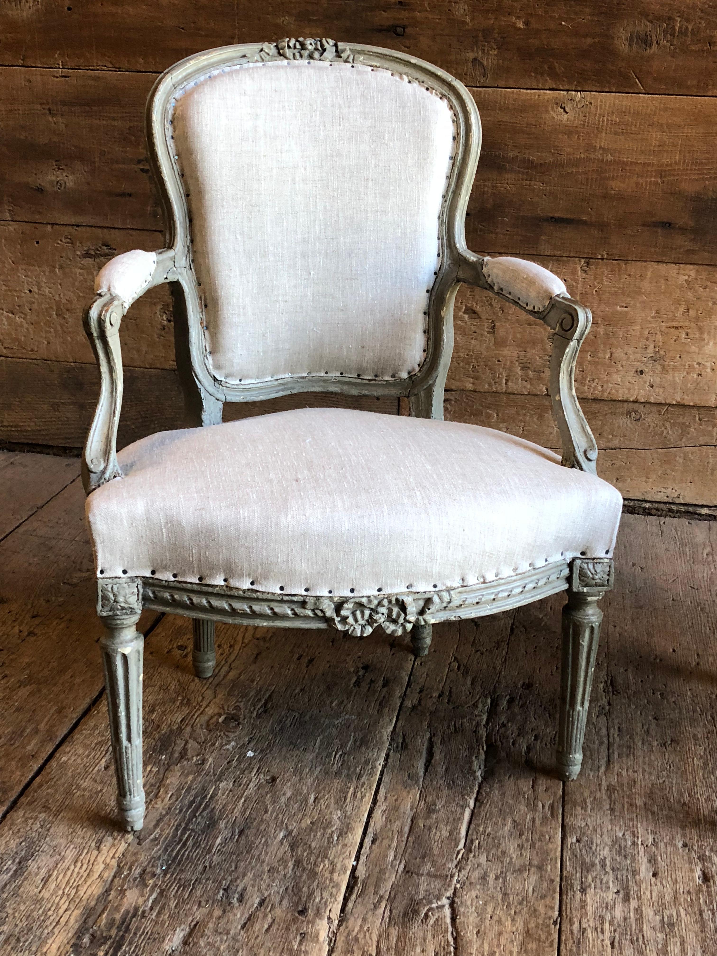French Matched Pair of Louis XVI Armchairs, 1780s