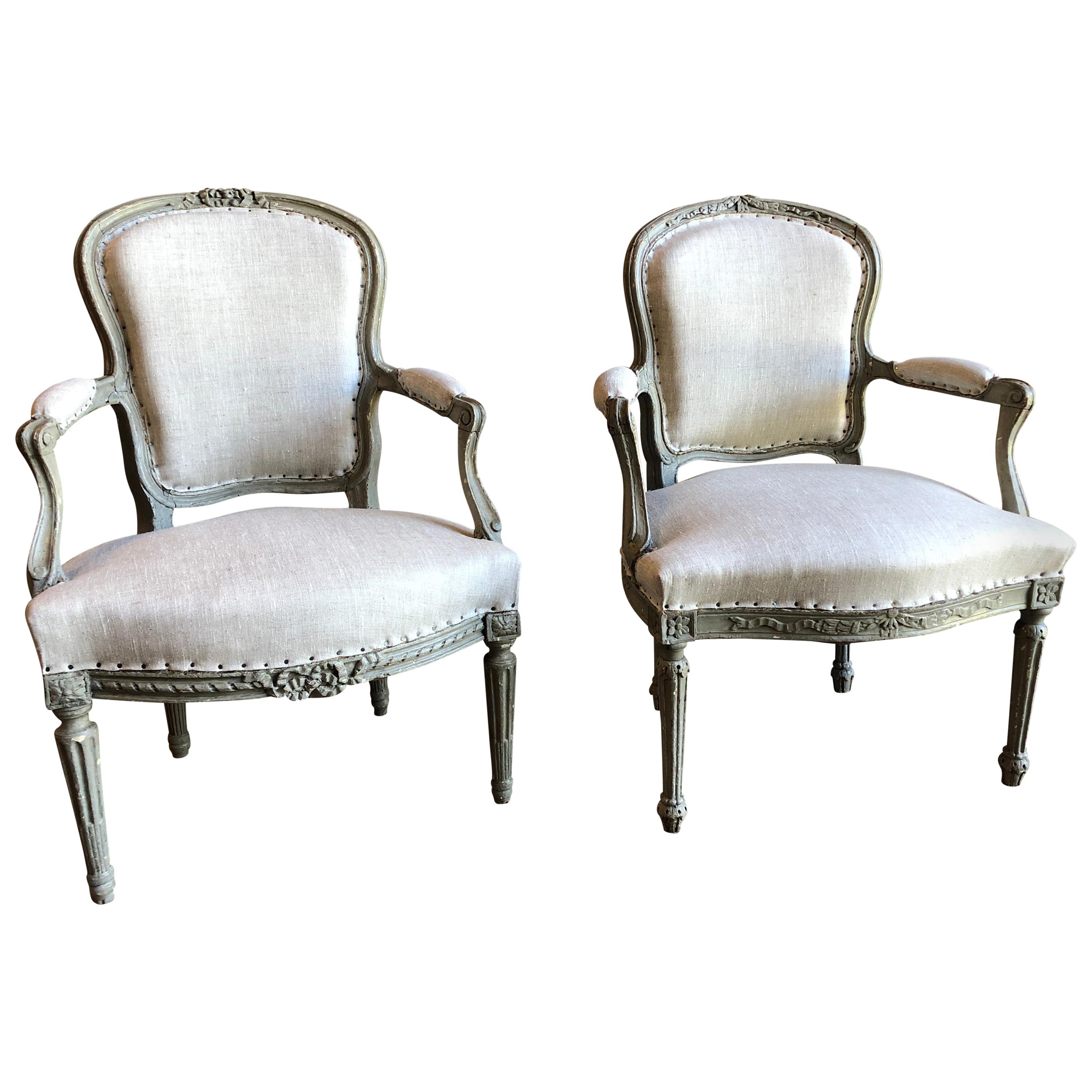Matched Pair of Louis XVI Armchairs, 1780s