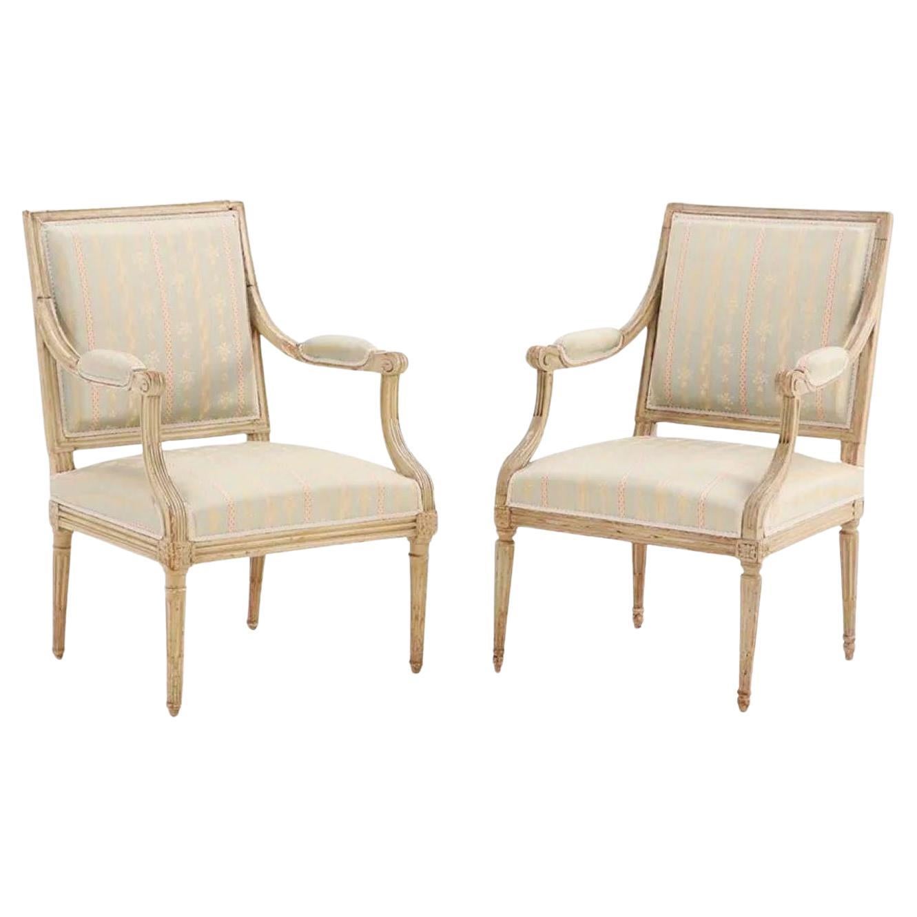 Matched Pair of Louis XVI Armchairs, 18th C., Signed AP Dupain