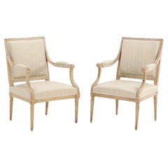 Antique Matched Pair of Louis XVI Armchairs, 18th C., Signed AP Dupain