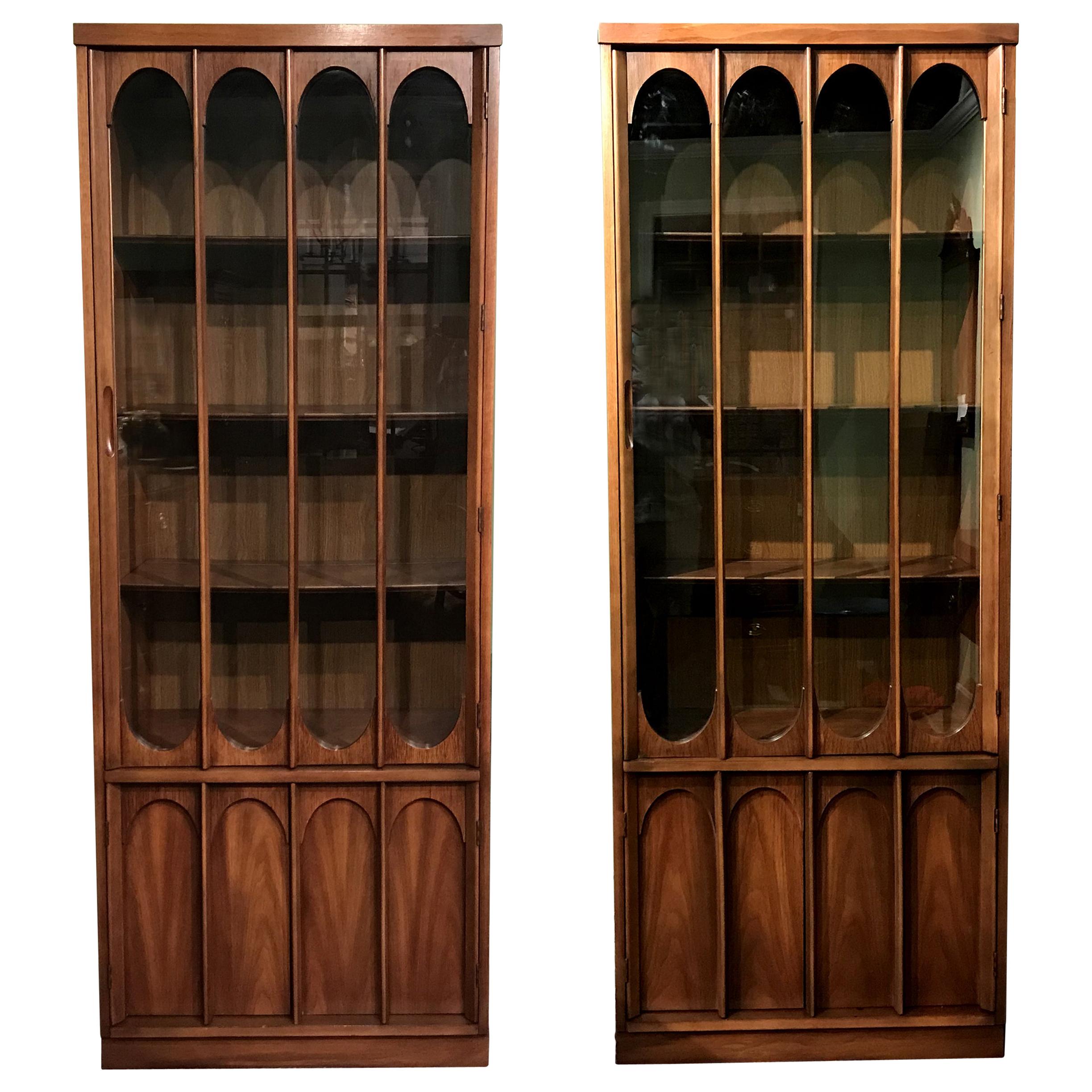 Matched Pair of Mahogany Midcentury China or Bookcases at 1stDibs