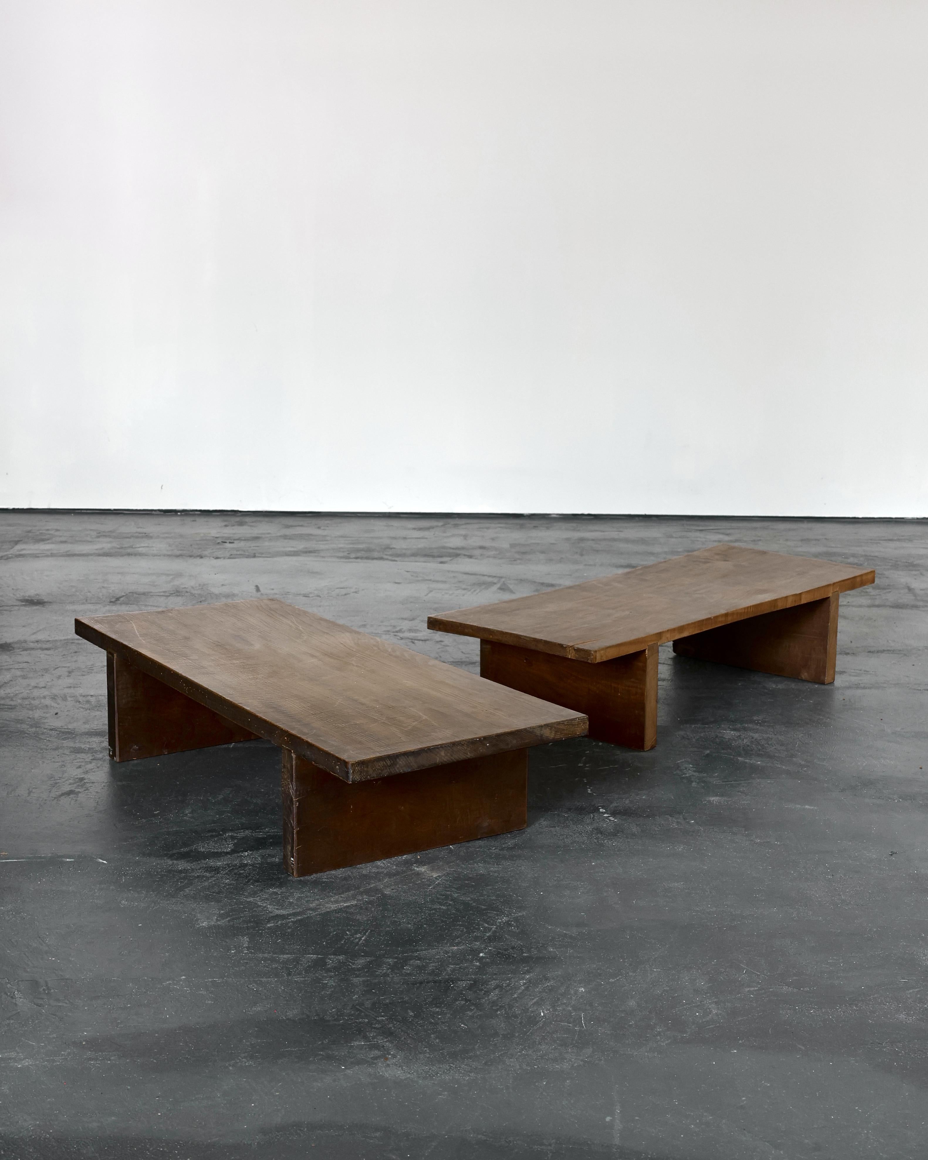 A matched pair of late 19th C. Meiji period Japanese coffee/low tables.

Constructed in cedar with beautiful patination developed over hundreds of years of use.

W105 cm x D42 cm x H22.5 cm

W105 cm x D40 cm x H22.5 cm