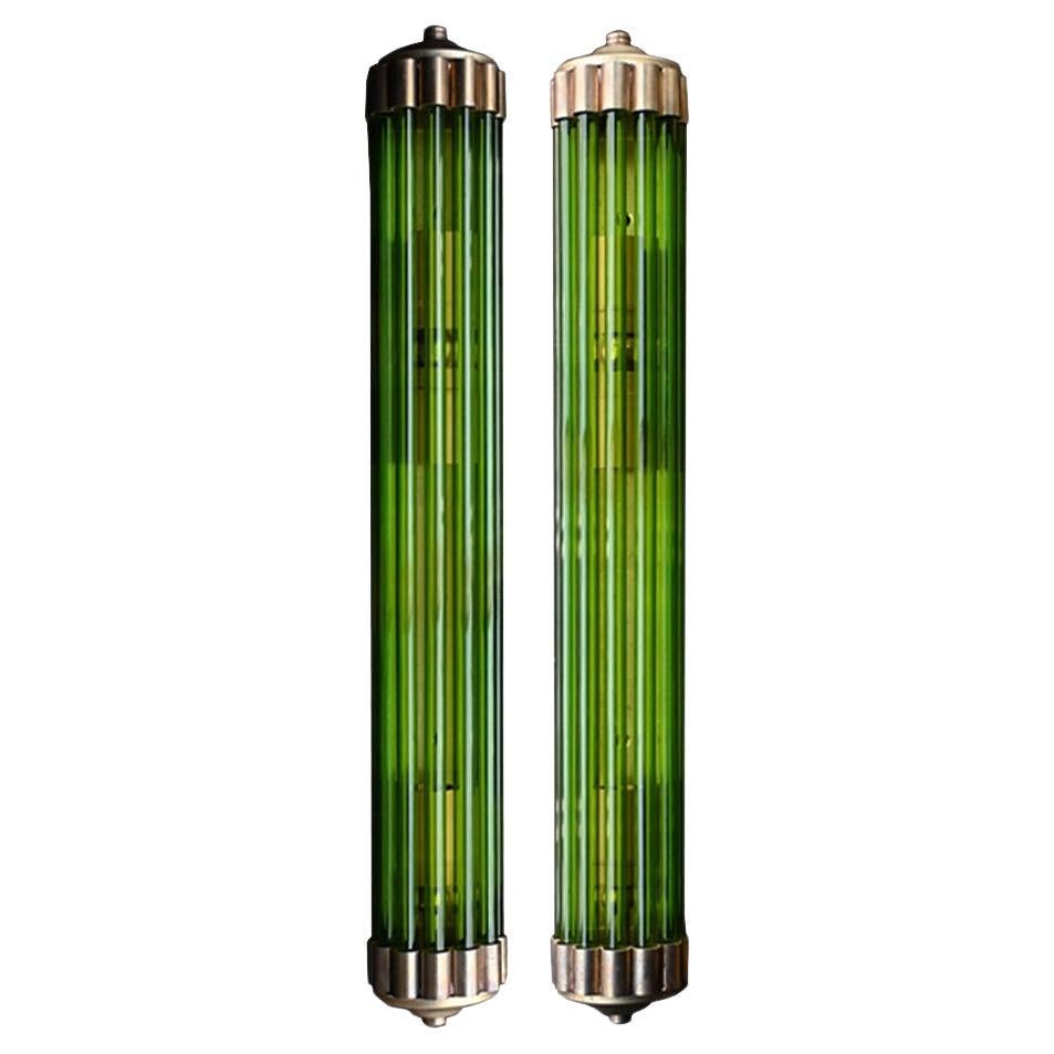 Matched Pair of Mid 20th Century Glass and Brass Cinema Wall lights