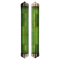 Matched Pair of Mid 20th Century Glass and Brass Cinema Wall lights